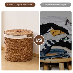 145L Round <b>Laundry</b> Hamper with Lid Woven Natural Water Hyacinth Material Premium <b>Storage</b> Solution - Product Image 4