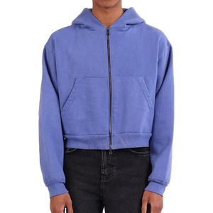 <b>For</b> <b>Purple</b> <b>Men's</b> Cropped Boxy Zip <b>Hoodie</b> Custom High Quality 400g French Terry Cotton Fleece Heavyweight Oversized 100% Cotton - Product Image 1