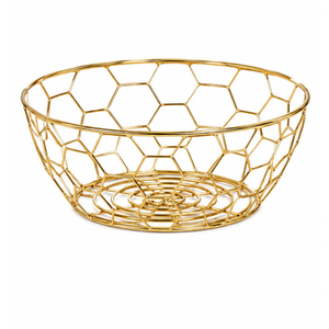 Corbeille à fruits géométrique moderne en métal, bol à fruits de luxe en fil doré pour comptoir de cuisine, rangement et décoration de table - Product Image 2