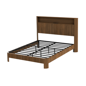 Letto Queen Size con Linee Ondulate e Curve, con Contenitore e Stazione di Ricarica, Funzionamento Silenzioso, Supporto in Metallo, Stile Letto Morbido - Product Image 2