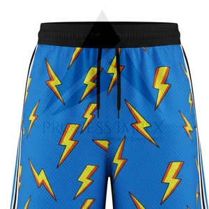 Short de basket-ball bleu pour hommes, imprimé éclairs, avec bandes latérales, taille à cordon de serrage, vêtements de sport décontractés - Product Image 3