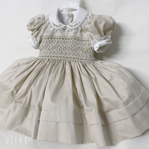 Vestido de Lana de Alta Calidad para Bebé Niña, Estilo Inglés, con Cuello de Muñeca, Casual, Fruncido, Liso, Hasta la Rodilla, para Primavera/Fiestas - Product Image 2
