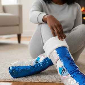 Calcetín Navideño Reversible con Lentejuelas Jack and Jill, Puño de Felpa Suave, Decoración Festiva Brillante para Chimenea - Product Image 4