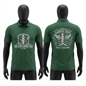 Chemise de barbier en tissu sergé 100% polyester de qualité supérieure, col rond, 180 GSM, vert foncé, broderie personnalisée, manches courtes, séchage rapide - Product Image 1