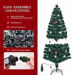 Albero di Natale in Fibra Ottica Pre-Illuminato da 6 Piedi, Grande Albero di Abete Artificiale con Stelle, Materiale PET e PE, Fibra Ottica a Colori Cangianti - Product Image 5