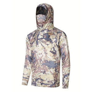 OEM Mens Long Sleeve Hooded <b>Fishing</b> Hoodie with Mask UPF Sun Protection Breathable Polyester Pullover Sportswear - Product Image 1