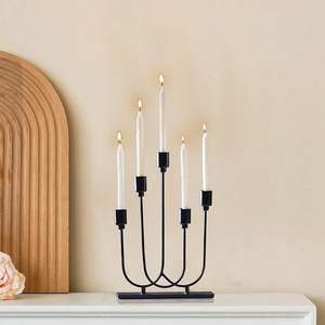 Fireplace Candelabra Black Metal Taper Candle Holders Candlesticks Set 5 Arm Iron Candle Holder for Party Decorations - Product Image 2