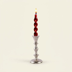 Set of 2 Elegant Silver Metal Taper <b>Candle</b> Holders with Deep <b>Red</b> Twisted Spiral <b>Candles</b> for Vintage Wedding Centerpieces - Product Image 1