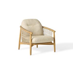 Sillón Moderno de Madera de Teca con Reposabrazos de Cuerda y Cojín Suave – Silla de Relajación de Madera de Lujo para Sala de Estar u Hotel - Product Image 6