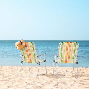 Set di 2 Sedie da Spiaggia Pieghevoli Portatili con Schienale a Nido d'Ape per Esterni, Patio, Prato, Campeggio, Pesca, Giardino, Bordo Piscina, Barbecue, Giallo Verde - Product Image 2