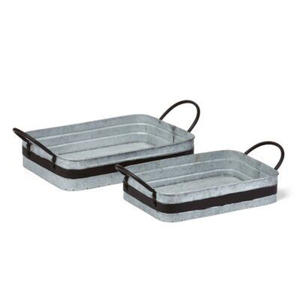 Premium Farmhouse Style Oval Galvanized Metal Serving <b>Tray</b> With Handles Table Centerpiece Or Serving <b>Drinks</b> In Affordable Price - Product Image 5