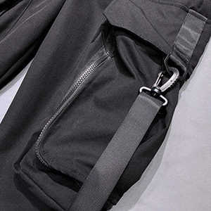 Men's Black <b>Harem</b> Cargo Pants Elastic Waist Multiple Pockets Street Style Joggers Breathable Canvas Fabric Autumn Wear - Product Image 6