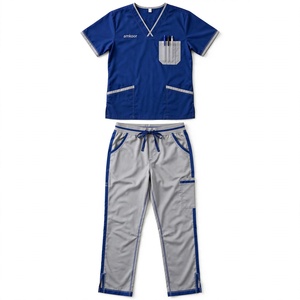 Amkoor Unisex Blue <b>Scrub</b> <b>Set</b> Polyester Breathable Medical Uniform Adult Workwear Needle Detection - Product Image 1