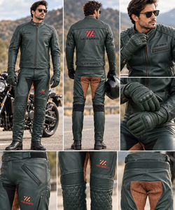 LAZIB SPORTS Ensemble 2 pièces pour homme en cuir véritable, veste et pantalon de moto, coupe-vent, protection respirante, équipement de conduite toutes saisons - Product Image 2
