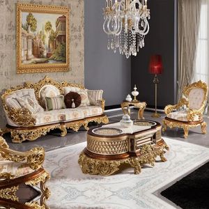 Juego de Sofás de Madera Maciza Antigua Francesa de Lujo de Alta Gama con Acabado Dorado para Muebles de Sala de Estar - Product Image 3