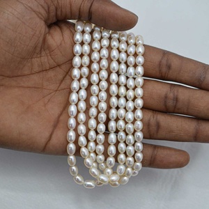 Collar de Perlas de Agua Dulce Naturales Blancas de 4mm 5mm, Forma Ovalada de Arroz, Perlas con Buen Brillo, Joyería con Cuentas, Envío Rápido - Product Image 1