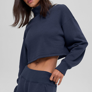Sweat-shirt court oversize uni pour femme, 100% coton, manches longues, pull décontracté - Product Image 6