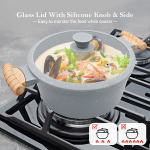 Casserole élégante en granit antiadhésive avec construction en aluminium durable, couvercle en verre trempé et poignée confortable - Product Image 6