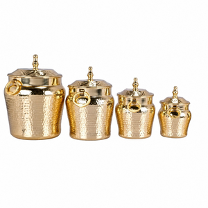 Gold Stainless Steel <b>Canister</b> Set of 5 | Hammered Metal <b>Tea</b> Sugar Coffee Food Storage Containers Arabic Kitchen Eid Decor Gift - Product Image 1