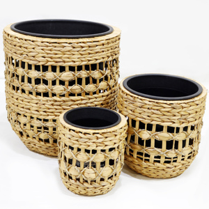 Woven Water Hyacinth <b>Planter</b> Basket Round Bohemian Style Breathable Storage Bin Set of 3 - Product Image 1