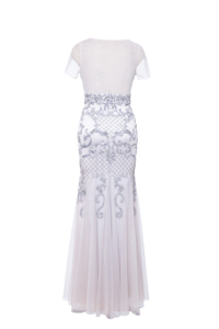 Elegant <b>Silver</b> Embroidered Mermaid Evening <b>Dress</b> | Short Sleeve Mesh Formal Gown | Luxury <b>Wedding</b> Occasion Wear Women Pranav - Product Image 2