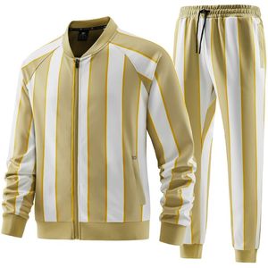 Striped 2 Piece Tracksuit Set <b>Zip</b> <b>Up</b> <b>Jacket</b> Jogger Pants Unisex Casual Wear Winter Outfit - Product Image 2