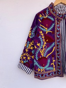 Manteau en velours brodé de fleurs bohèmes, grande taille, vêtements décontractés pour femmes, col rond, manches longues, vêtements d'hiver, doublure en coton - Product Image 3