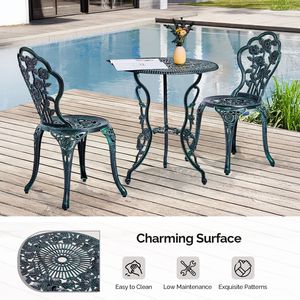 Set Bistrot da Esterno in Alluminio Pressofuso per Tutte le Stagioni, 3 Pezzi, con Tavolo e Sedie Rose per Patio, Giardino, Cortile - Product Image 6
