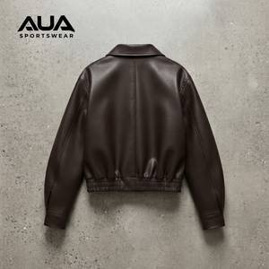 เสื้อแจ็คเก็ตหนังสีดำ AUA แบบยูนิเซ็กส์ สไตล์มอเตอร์ไซค์ ปกคอพับได้ ความยาวสั้น กันลม เหมาะสำหรับใส่ในฤดูใบไม้ร่วง - Product Image 4