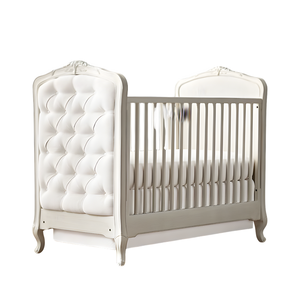 White Upholstered Baby Cot with Button-Tufted Panel - Product Image 1