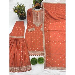 Conjunto de traje de fiesta de diseñador para mujer Top elegante con Dupatta y Sharara completamente cosido para ocasiones especiales - Product Image 6