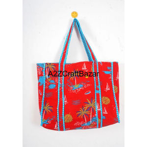 Bolsa de Playa Grande (Más de 50 cm) de Algodón a Rayas Hecha a Mano en Rajasthan con Asa Larga para Mujer - Para Viajes, Fiestas, Compras y Uso Diario - Product Image 2