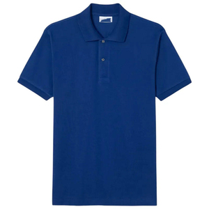 Chemise pour homme en piqué bleu uni à manches courtes, style décontracté, tissu jersey 240g, longueur standard, 100% coton respirant, avec poche - Product Image 3