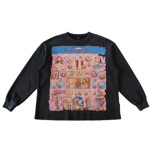 Sweat-shirt surdimensionné en coton gaufré de qualité supérieure, imprimé sur mesure, col rond, thermique, streetwear décontracté pour hommes - Product Image 3