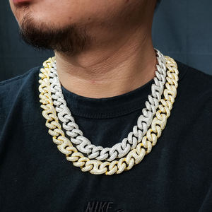 Men's Rhodium Plated 18k <b>Solid</b> <b>Gold</b> Cuban Chain Necklace with Crystal Rhinestone Inlay Classic Geometric Wedding Jewelry - Product Image 1