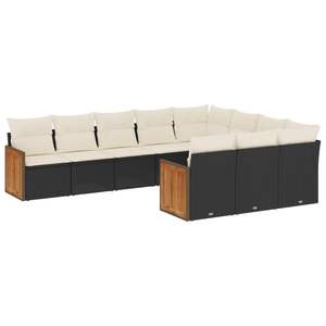 Conjunto de sofás de jardín de ratán blanco crema y negro para 10 personas, muebles de exterior de diseño contemporáneo con estructura de madera de teca maciza - Product Image 4