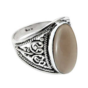 Bague bohème populaire en argent sterling 925 plaqué argent antique avec pierre précieuse en quartz fumé, grande taille ovale sertie en clos - Product Image 2