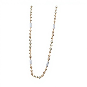 Collar de Cadena de Oro Sólido de 22K con Perlas y Cuentas de Dos Tonos, Elegante Cadena Larga de Oro de 22kt Hecha a Mano, Joyería Fina para Mujer - Product Image 1