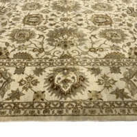 Tapis linéaire abstrait en laine noué à la main, bleu sarcelle et jaune doré, 10' x 14', à poils ras, lavable, moderne, pour salon