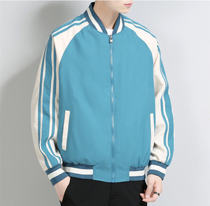 เสื้อแจ็คเก็ตวาร์ซิตี้สีดำครีมสำหรับผู้ชาย ปกคอพับ ปิดด้วยซิป ทรงปกติ สีพื้น ผ้าโพลีเอสเตอร์ เหมาะสำหรับใส่ในฤดูใบไม้ร่วง - Product Image 5