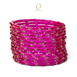 Juego de Brazaletes de Cristal con Corte de Diamante Color Rosa Fucsia de Lujo, Estilo Kashmiri, para Mujer, Tradicionales para Bodas y Festivales, Venta al Por Mayor - Product Image 2