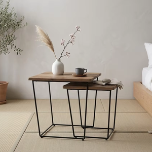 Unilo Solid Wood Side Table Set Contemporary Minimalist <b>Corner</b> Table Set of 2 for Hotel Villa Living Room Furniture - Product Image 1