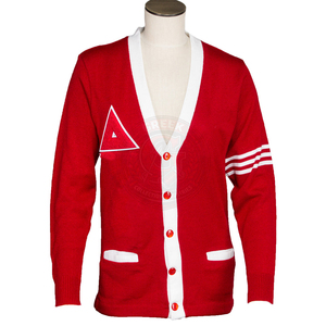Cardigan personnalisé rouge et blanc Delta Sorority DST, cardigan unisexe ouvert sur le devant, pulls pour femmes, cardigan scolaire grec en chenille, hiver - Product Image 1