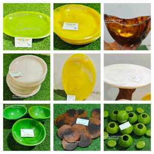 Ensemble de saladiers et de coupes à fruits en résine écologique de qualité supérieure, design moderne, motif vert en spirale, pour les mariages, les fêtes et les entreprises - Product Image 6