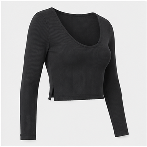 Camiseta Corta de Manga Larga con Cuello Redondo para Mujer, Color Negro, Corte Ajustado, WTS-0110 - Product Image 2