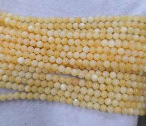 Perles de jade malaisien jaunes rondes et lisses, pierres précieuses naturelles pour la fabrication de bijoux DIY, vente en gros - Product Image 3
