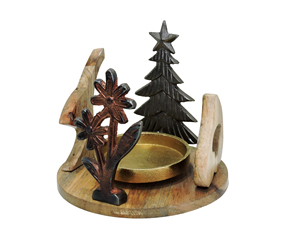 Elegant Handmade Mixed Material Dark Metal Floral Figurine Christmas <b>Tree</b> Wooden Animal Silhouettes Candle <b>Stand</b> - Product Image 3