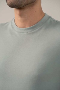 Camiseta de Cuello Redondo para Hombre, Hecha a Medida, de Manga Corta, Color Gris Verde Claro, Algodón Suave, Corte Holgado, para Verano, con Logotipo Personalizado OEM - Product Image 4