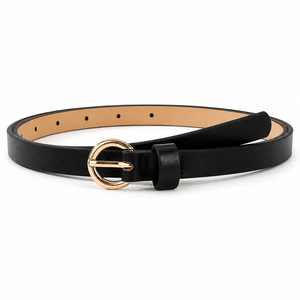 Cinturón de Diseño para Mujer en Cuero PU Negro con Hebilla de Aleación, Estilo Casual y Delgado, Accesorios al por Mayor - Product Image 1