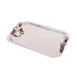 Plateau de service de style nouveau, vintage, en acier inoxydable, rectangulaire, en métal argenté, plateau à thé avec poignées latérales sculptées, plateau de service décoratif - Product Image 6
